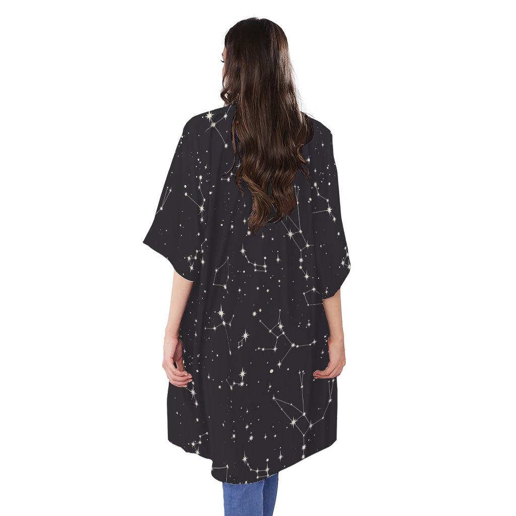 Black And White Zodiac Stars Print Open Front Beach Cover Up