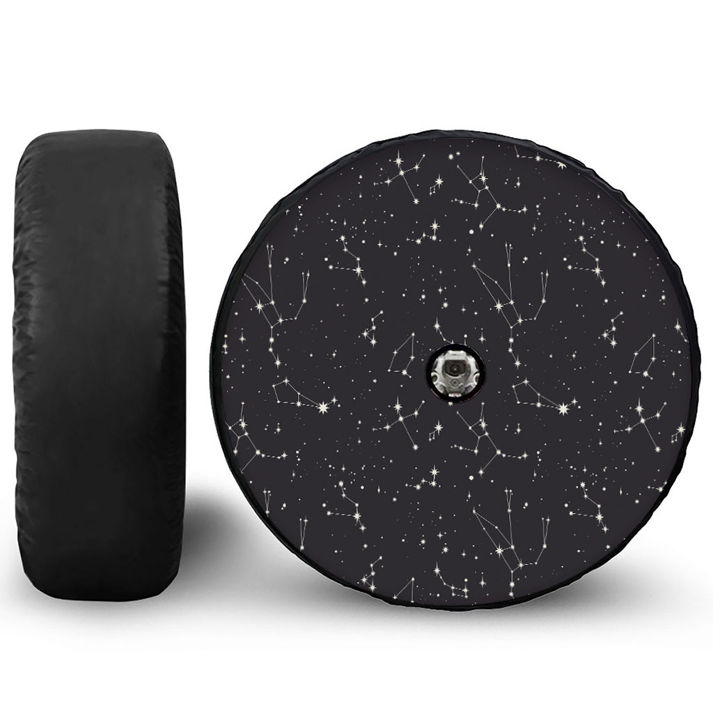 Black And White Zodiac Stars Print Tire Cover With Camera Hole