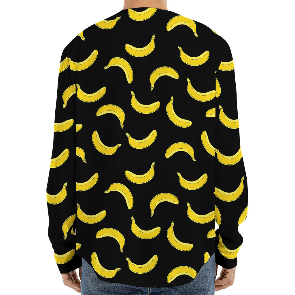 Black And Yellow Banana Pattern Print Long Sleeve Baseball Jersey