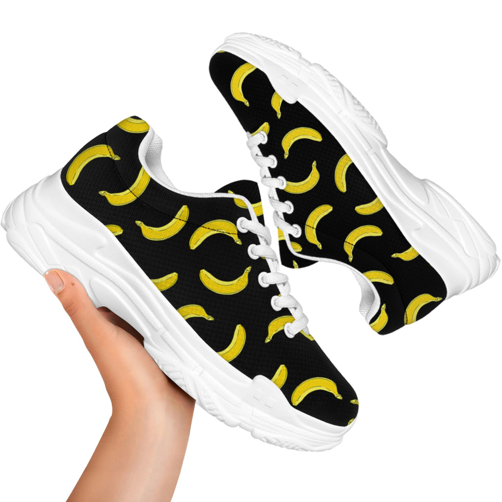 Black And Yellow Banana Pattern Print White Chunky Shoes