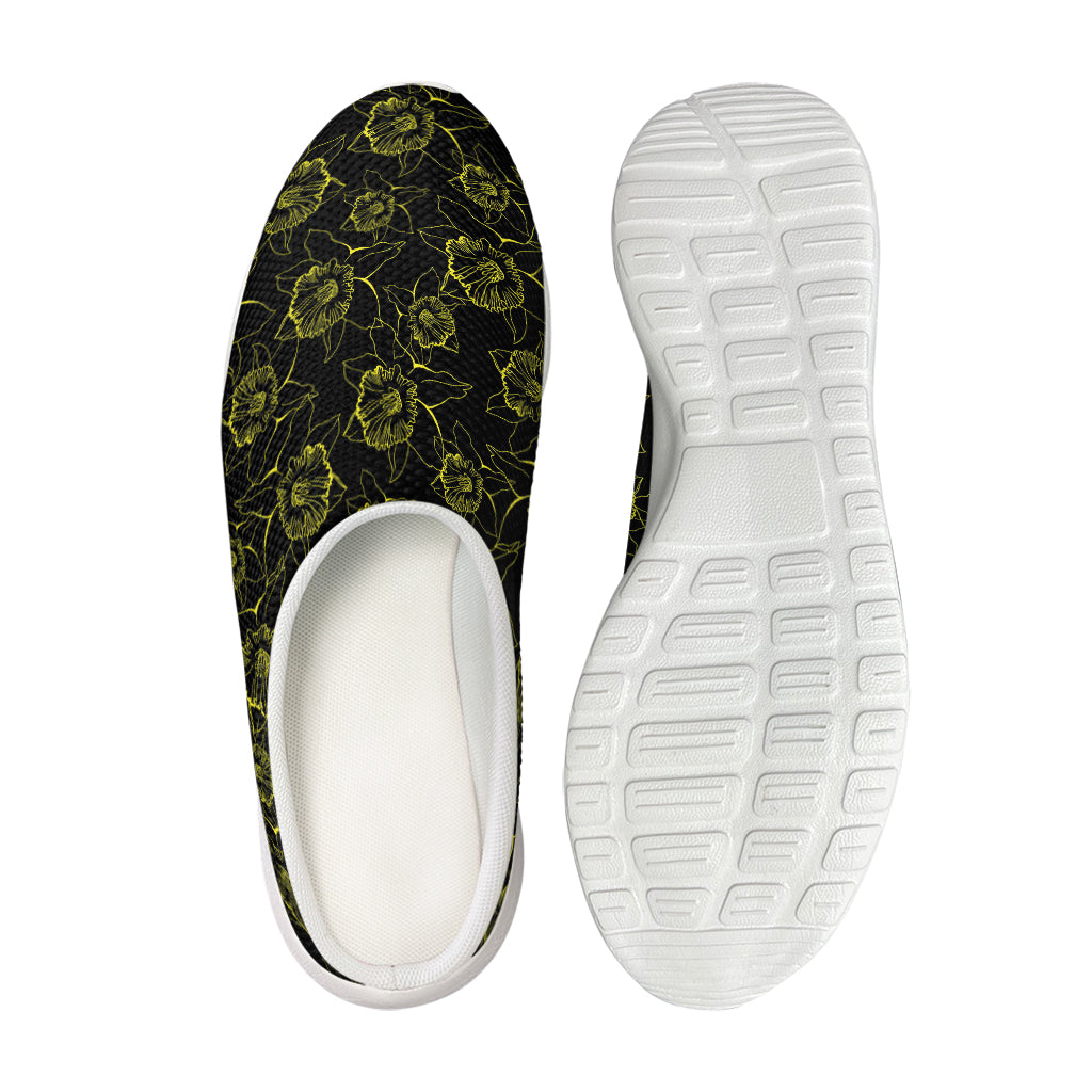 Black And Yellow Daffodil Pattern Print Mesh Casual Shoes