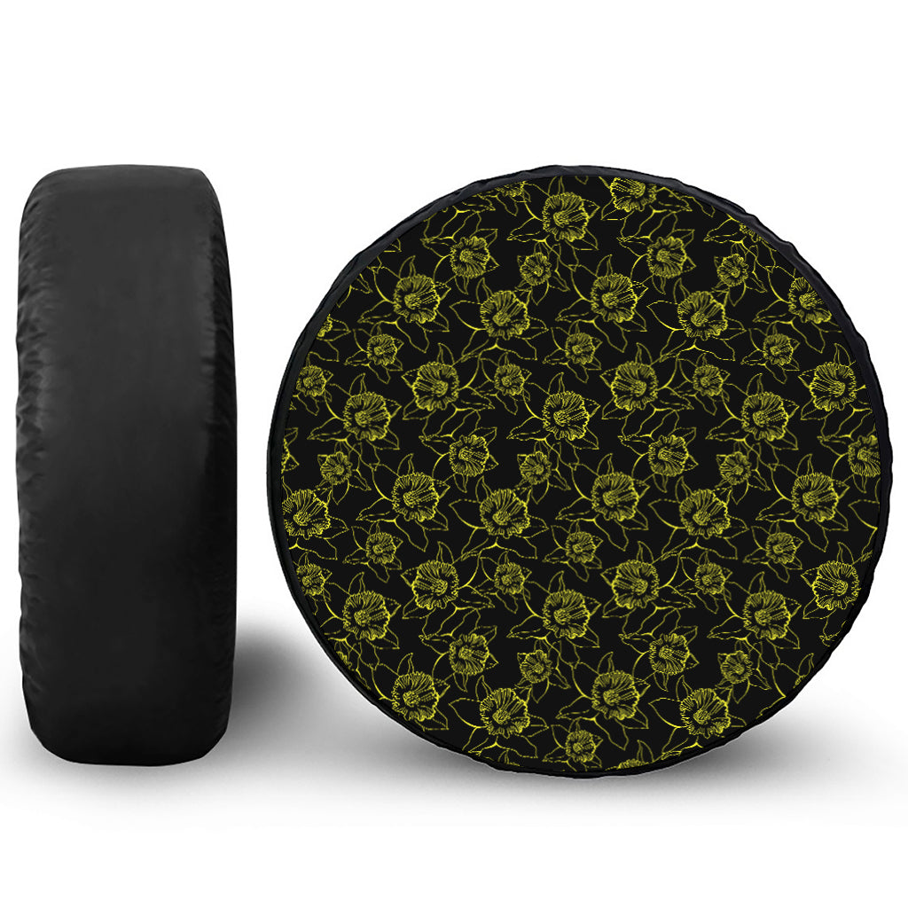 Black And Yellow Daffodil Pattern Print Tire Cover