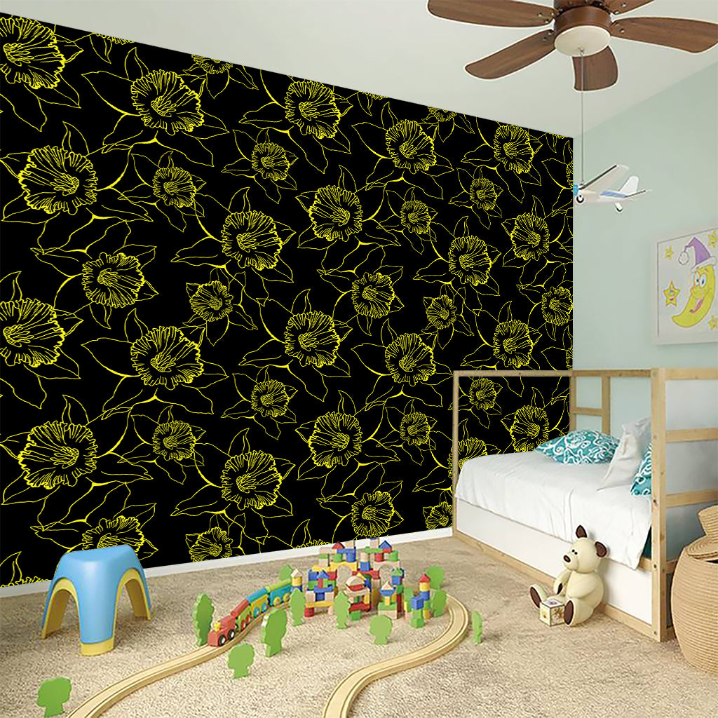 Black And Yellow Daffodil Pattern Print Wall Sticker