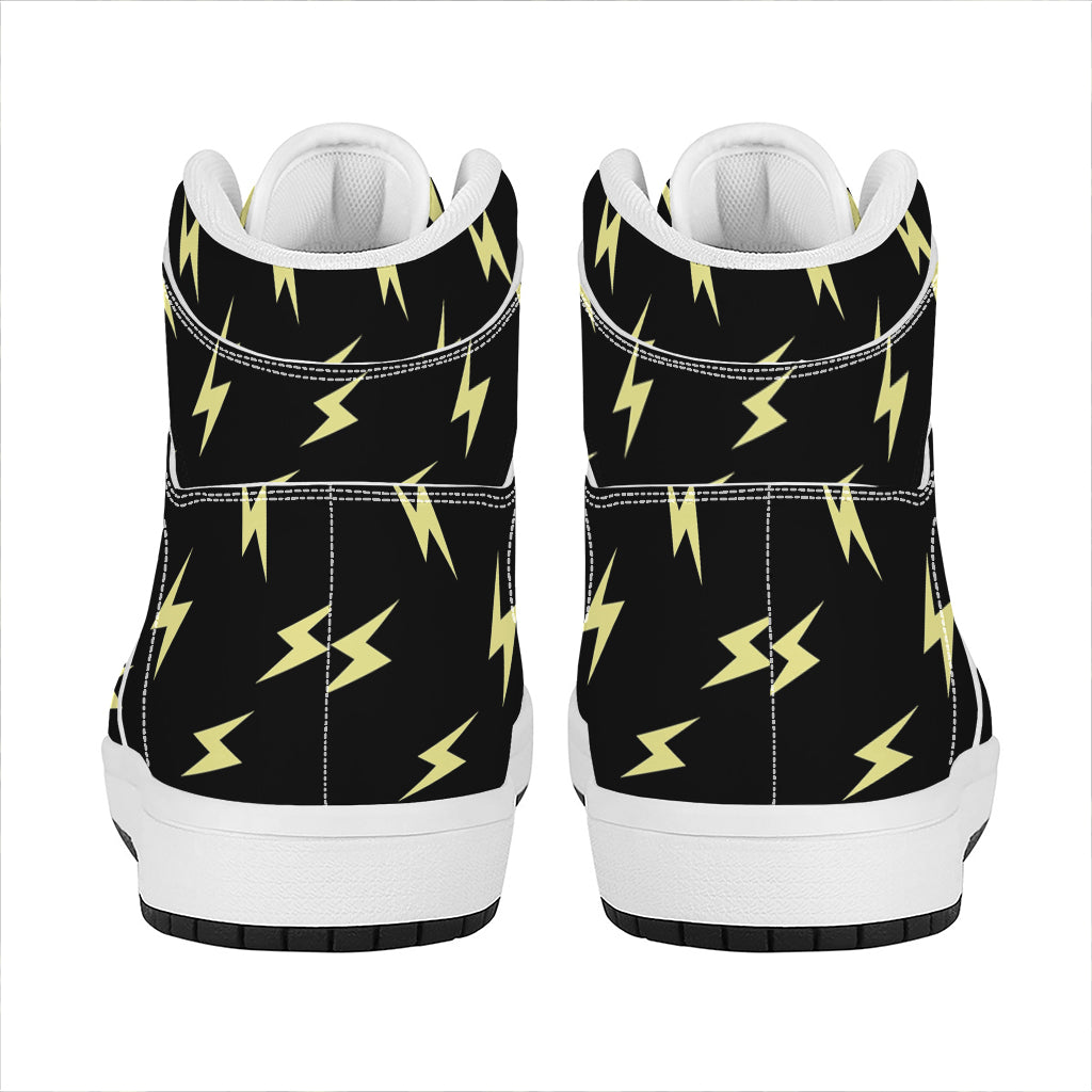 Black And Yellow Lightning Pattern Print High Top Leather Sneakers