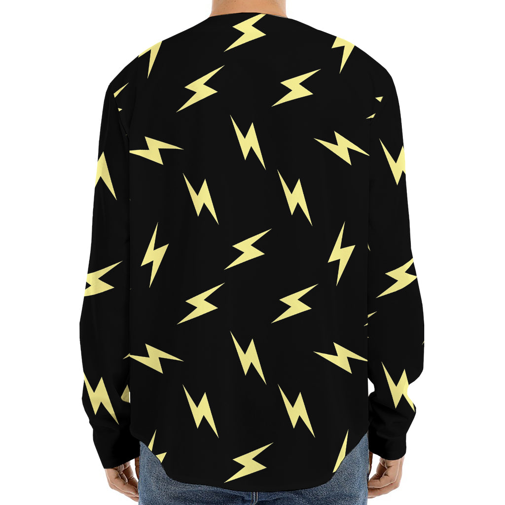 Black And Yellow Lightning Pattern Print Long Sleeve Baseball Jersey