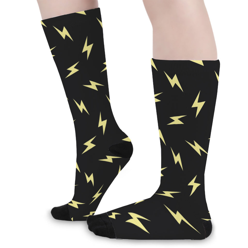 Black And Yellow Lightning Pattern Print Long Socks