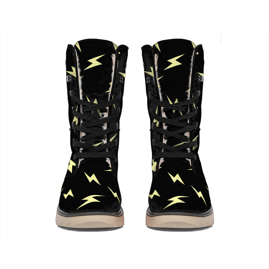 Black And Yellow Lightning Pattern Print Winter Boots