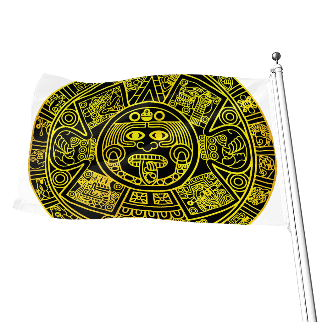 Black And Yellow Maya Calendar Print Flag
