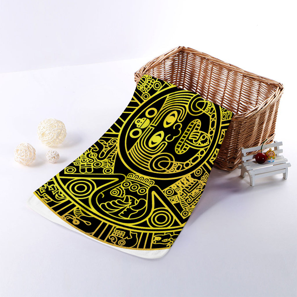 Black And Yellow Maya Calendar Print Towel