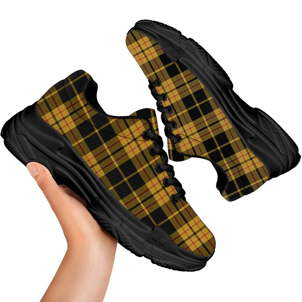 Black And Yellow Tartan Pattern Print Black Chunky Shoes
