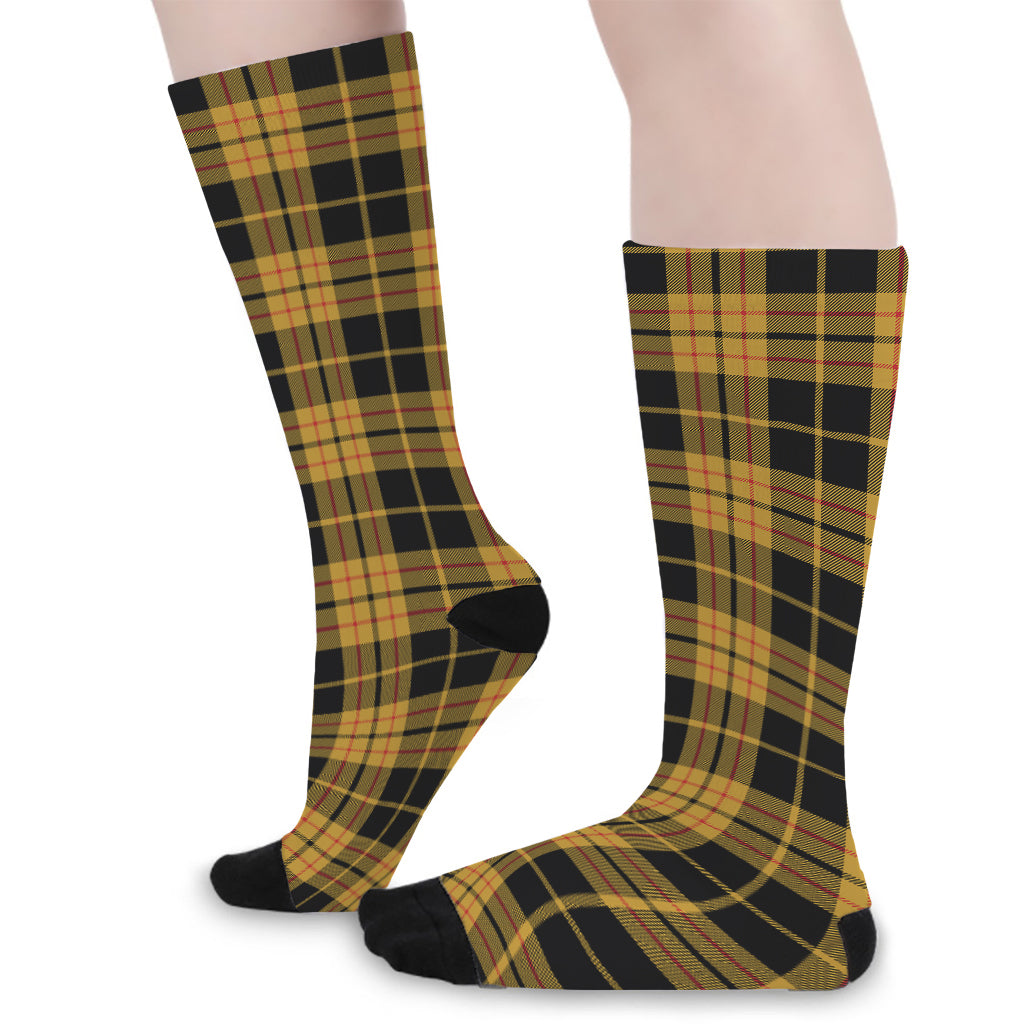 Black And Yellow Tartan Pattern Print Long Socks
