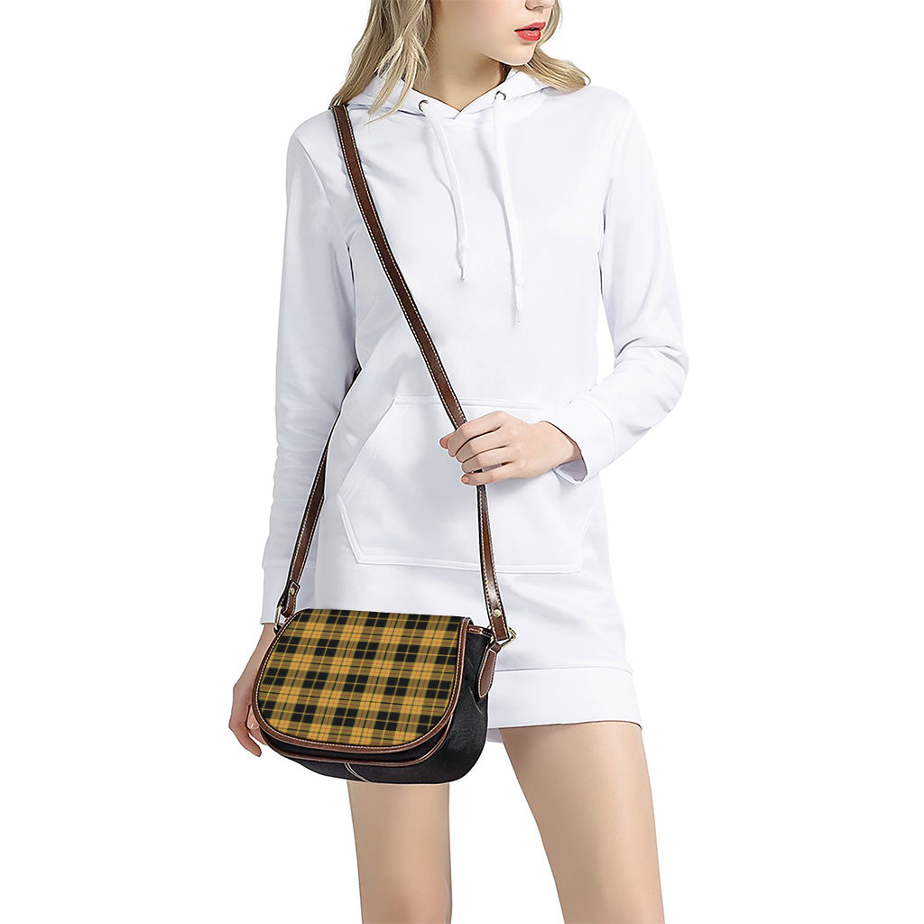 Black And Yellow Tartan Pattern Print Saddle Bag