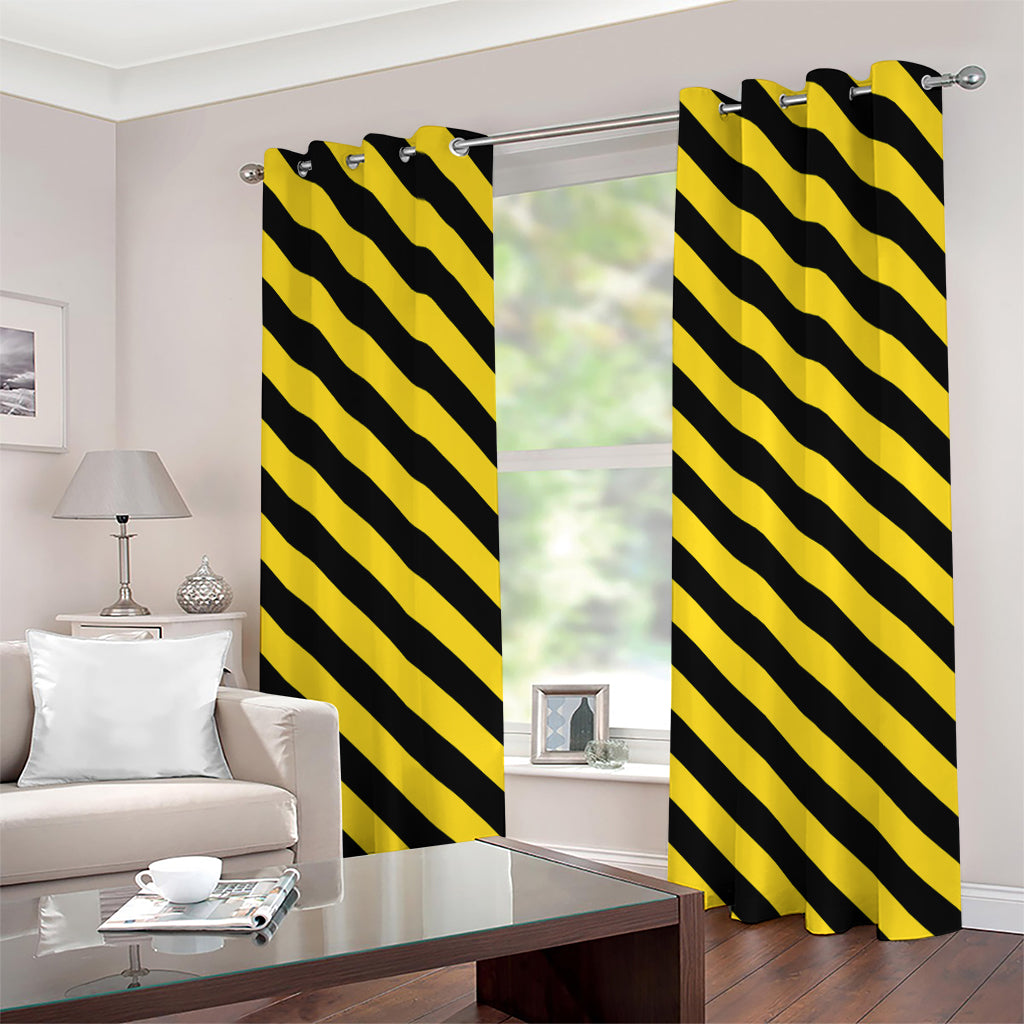 Black And Yellow Warning Striped Print Grommet Curtains