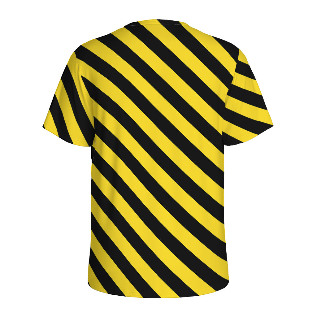 Black And Yellow Warning Striped Print Men's Sports T-Shirt