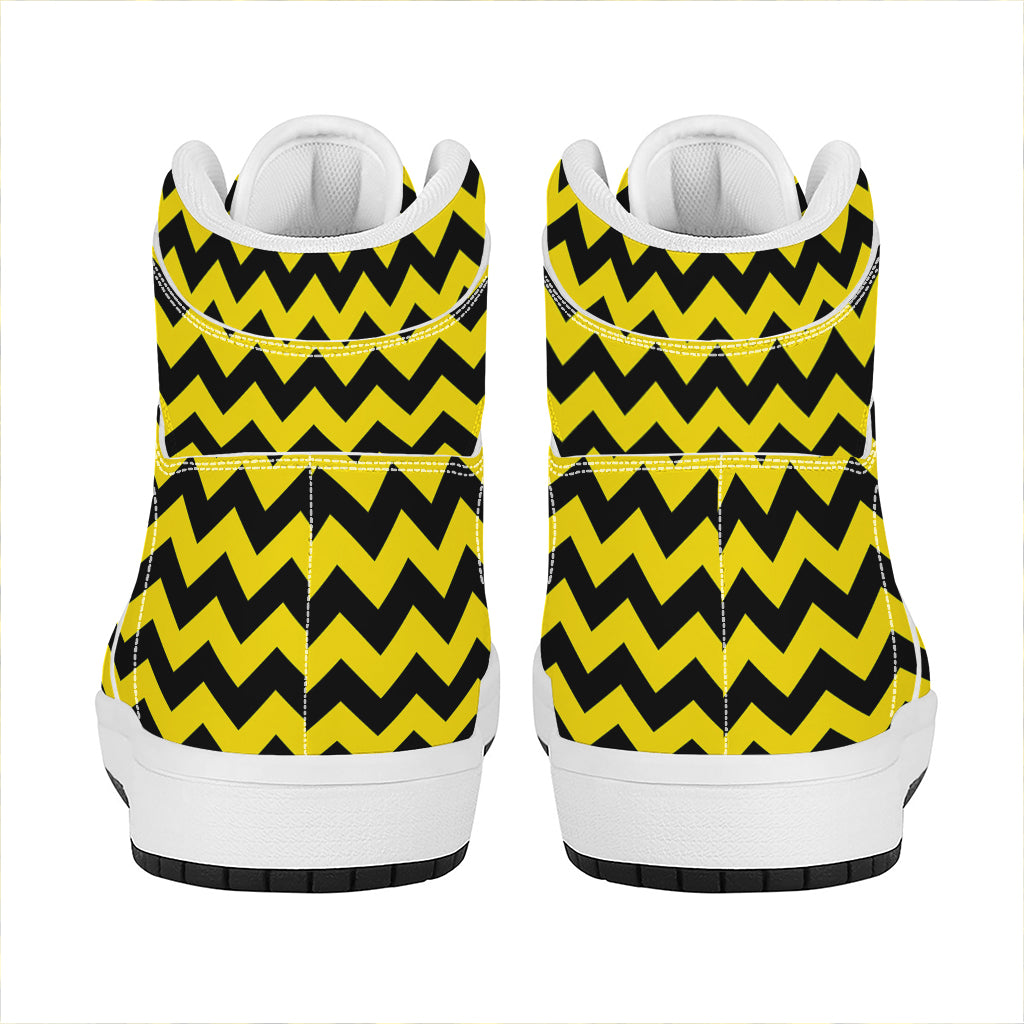 Black And Yellow Zigzag Pattern Print High Top Leather Sneakers