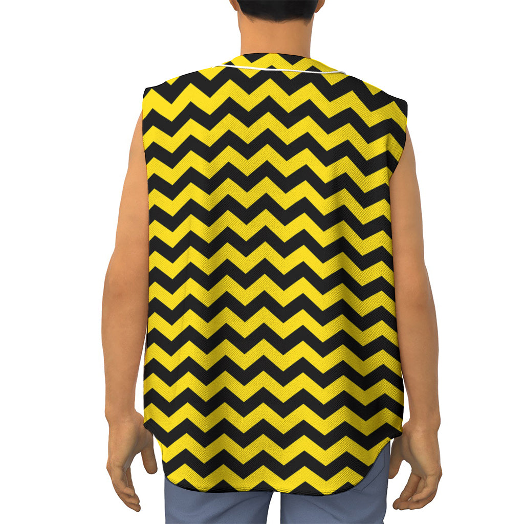 Black And Yellow Zigzag Pattern Print Sleeveless Baseball Jersey