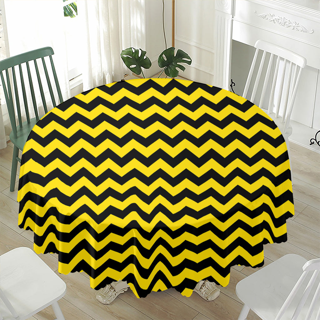 Black And Yellow Zigzag Pattern Print Waterproof Round Tablecloth