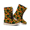 Black Autumn Sunflower Pattern Print Winter Boots