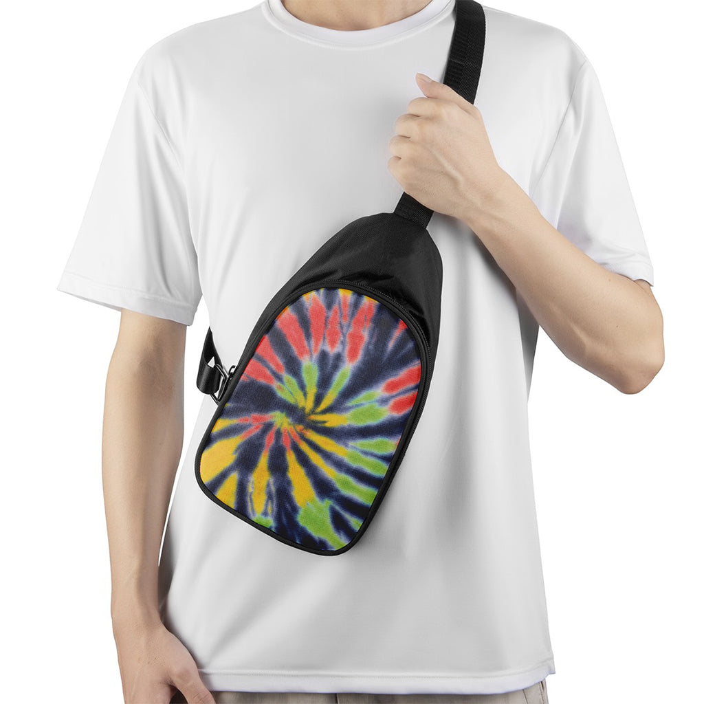 Black Backed Spiral Tie Dye Print Chest Bag