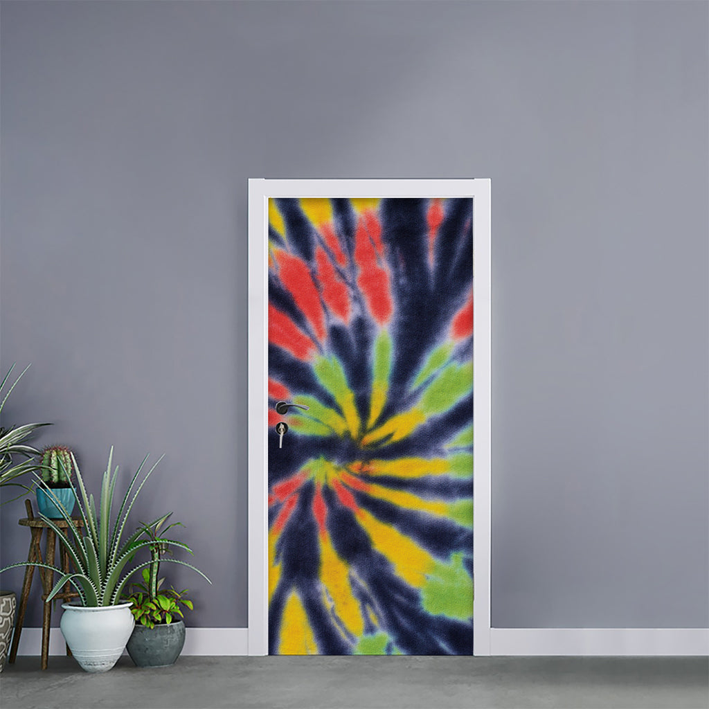 Black Backed Spiral Tie Dye Print Door Sticker