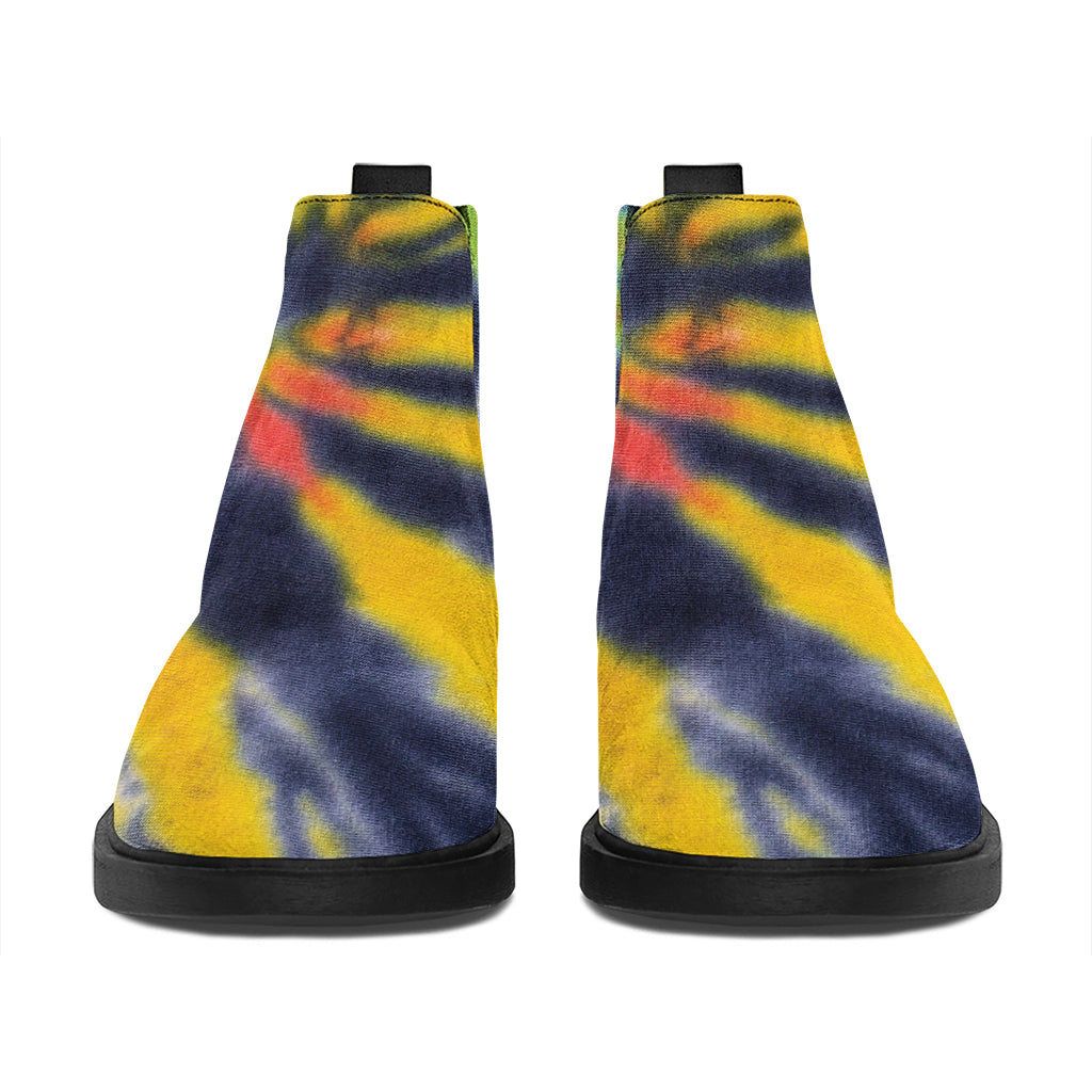 Black Backed Spiral Tie Dye Print Flat Ankle Boots