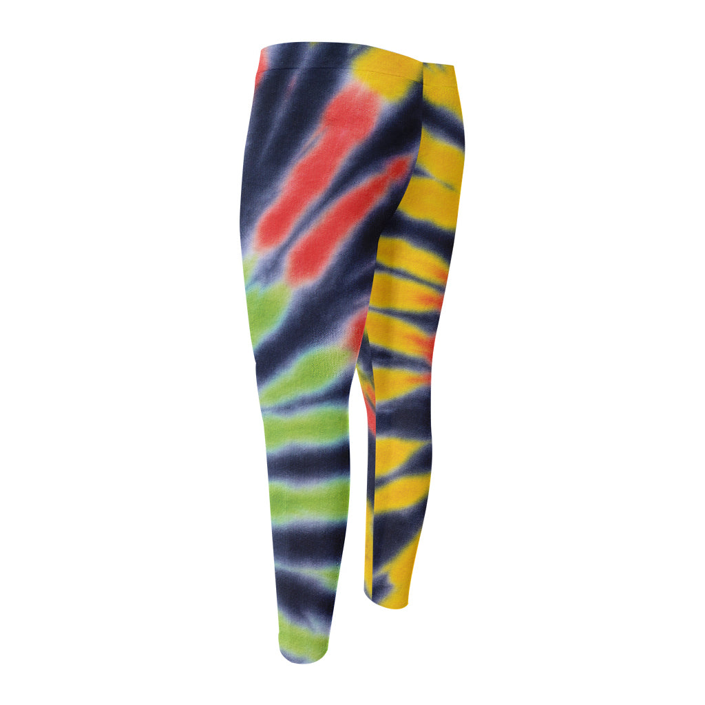 Black Backed Spiral Tie Dye Print Men's Compression Pants