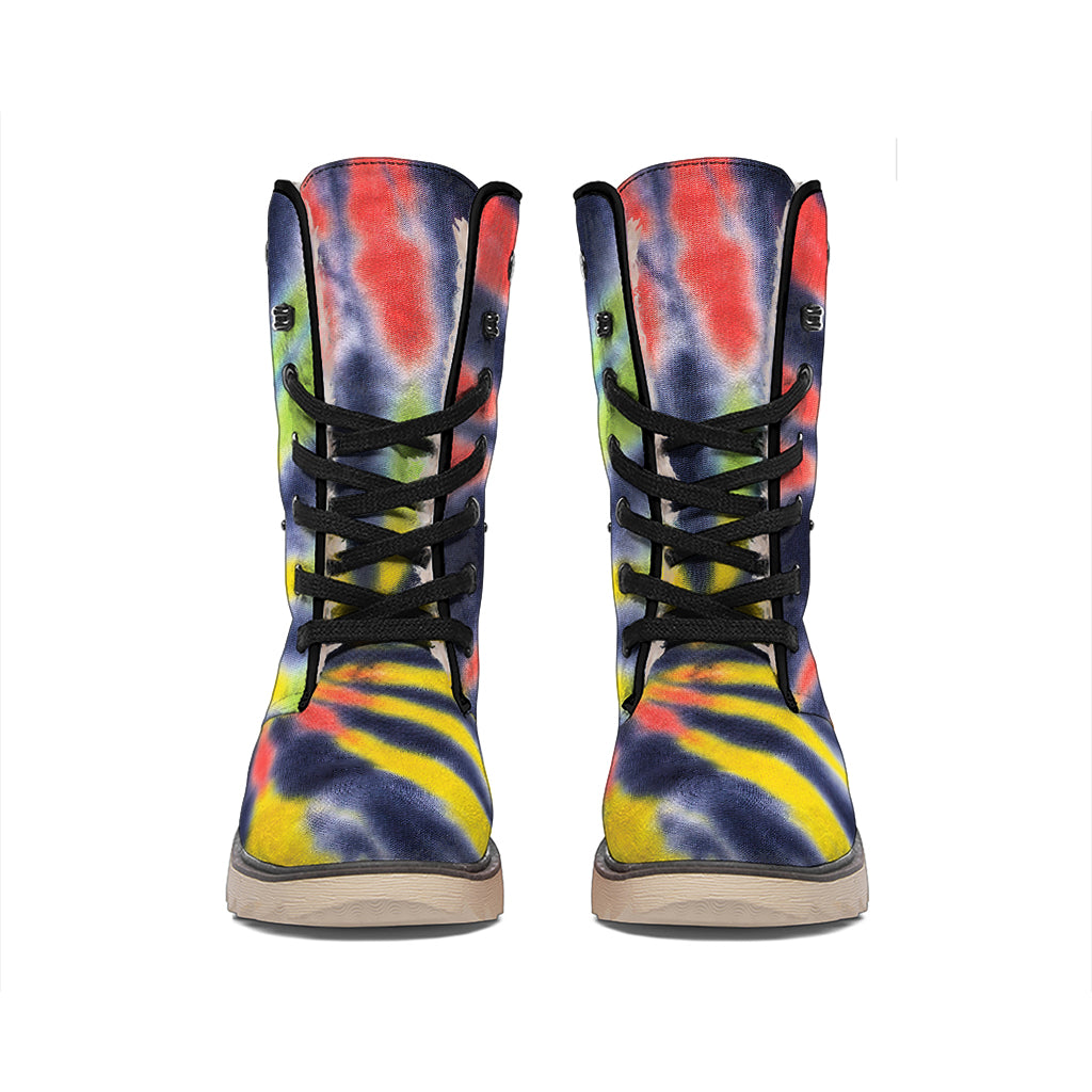 Black Backed Spiral Tie Dye Print Winter Boots