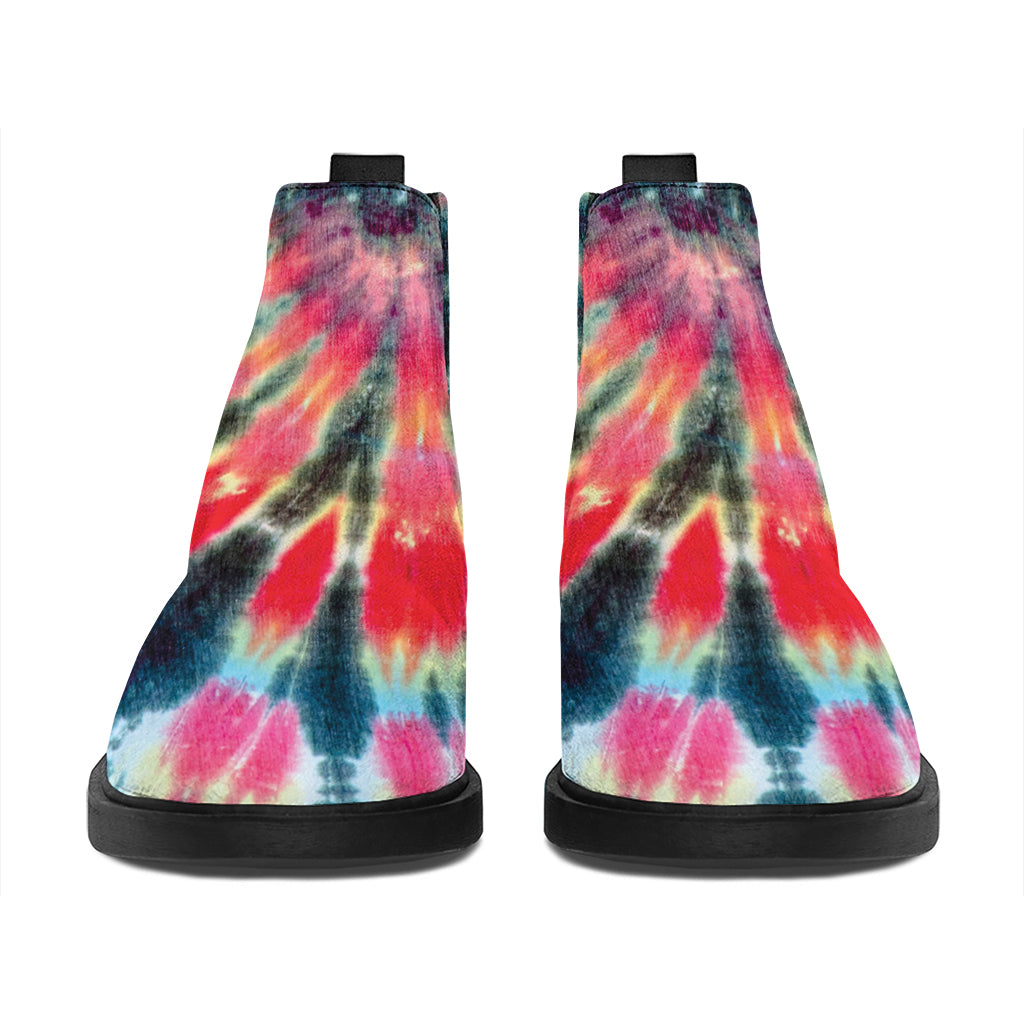 Black Backed Tie Dye Print Flat Ankle Boots