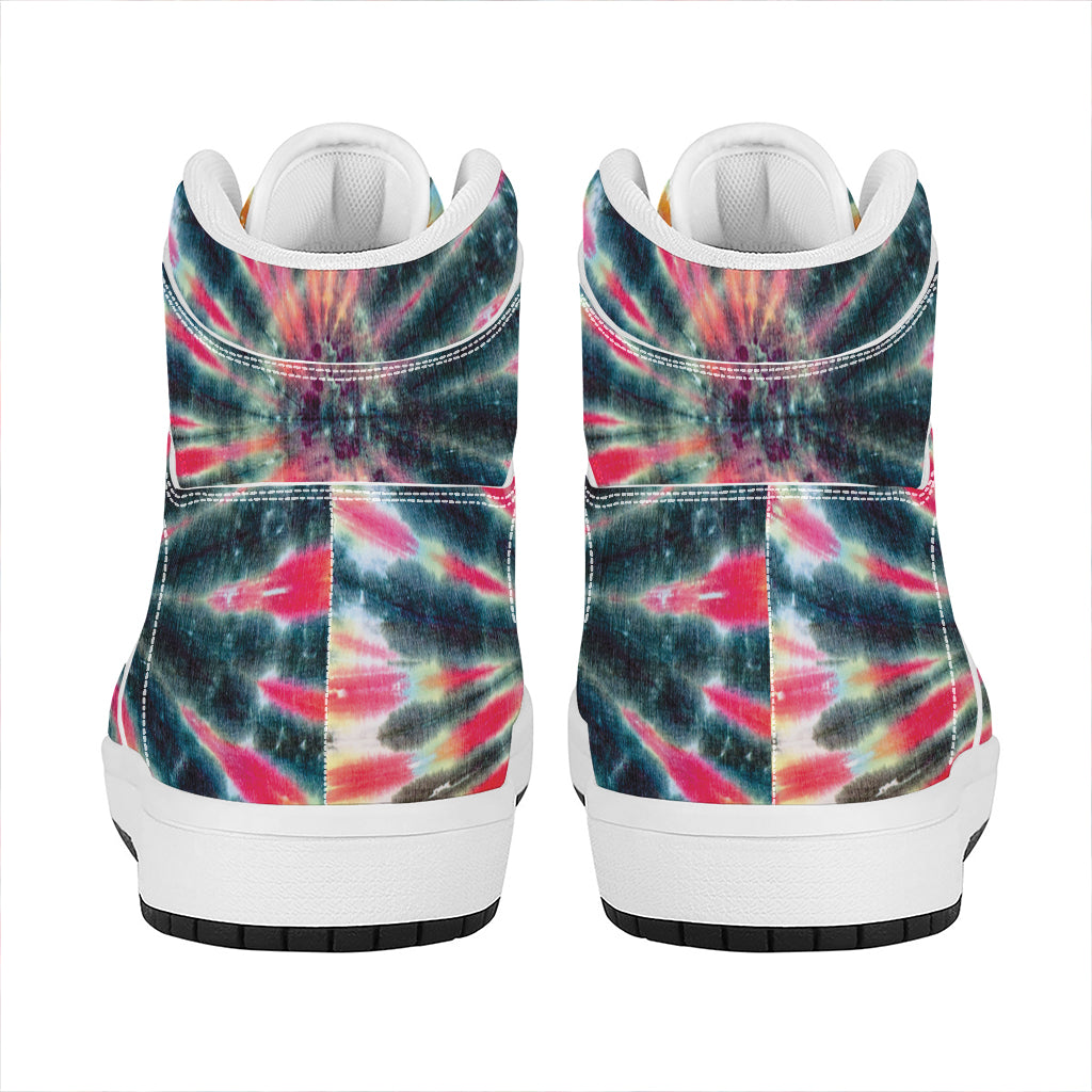 Black Backed Tie Dye Print High Top Leather Sneakers
