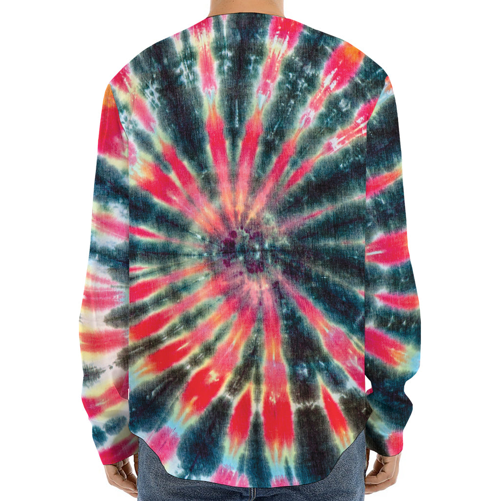 Black Backed Tie Dye Print Long Sleeve Baseball Jersey