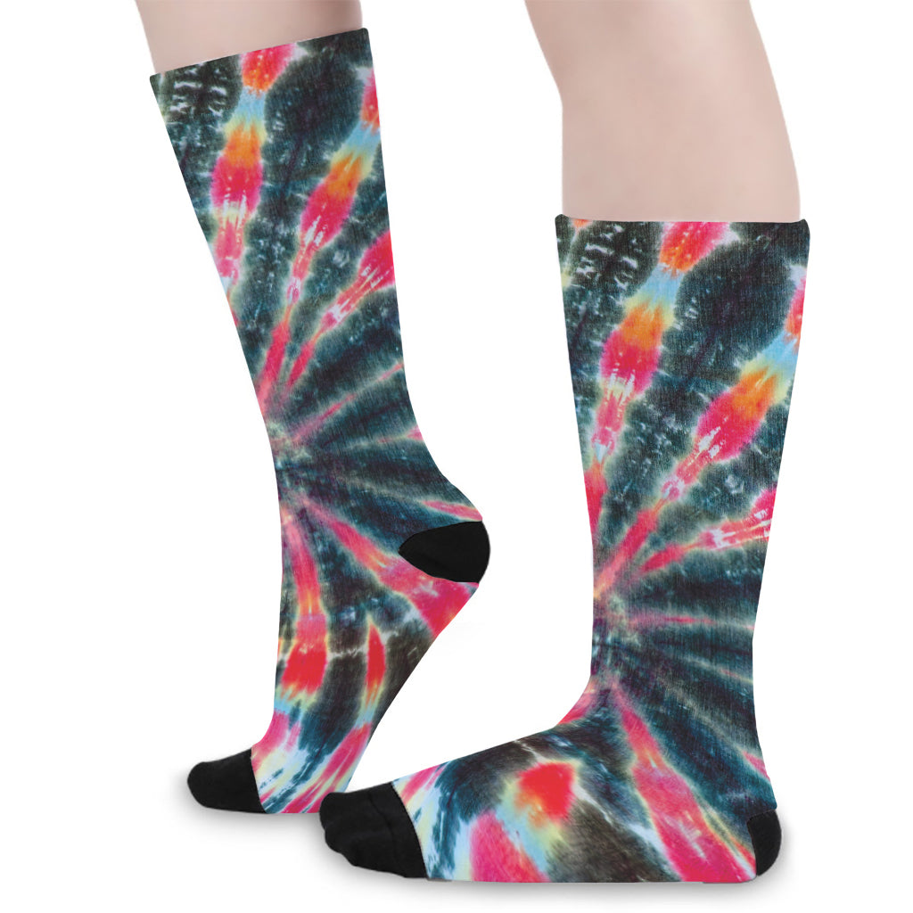 Black Backed Tie Dye Print Long Socks