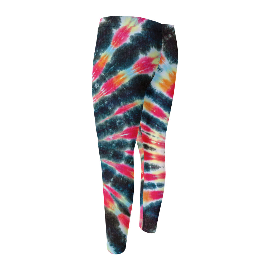 Black Backed Tie Dye Print Men's Compression Pants