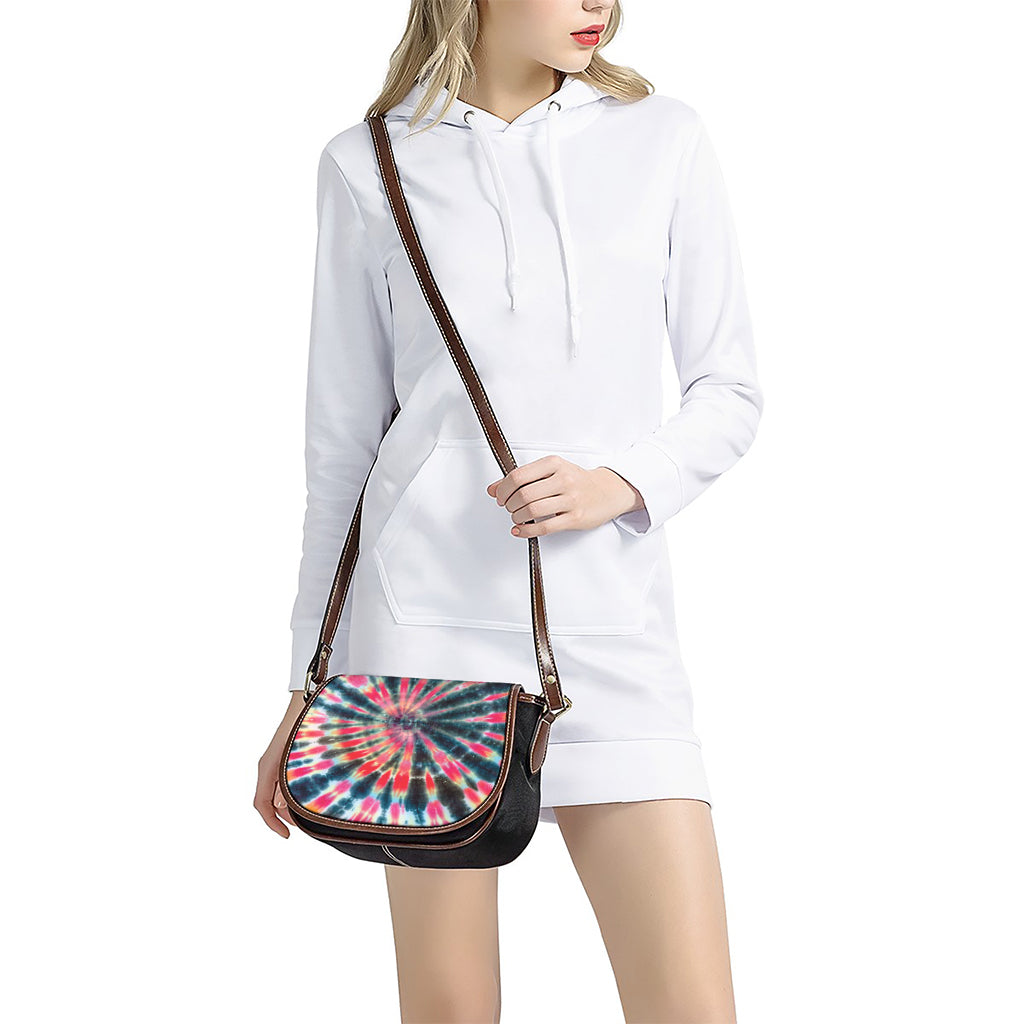 Black Backed Tie Dye Print Saddle Bag