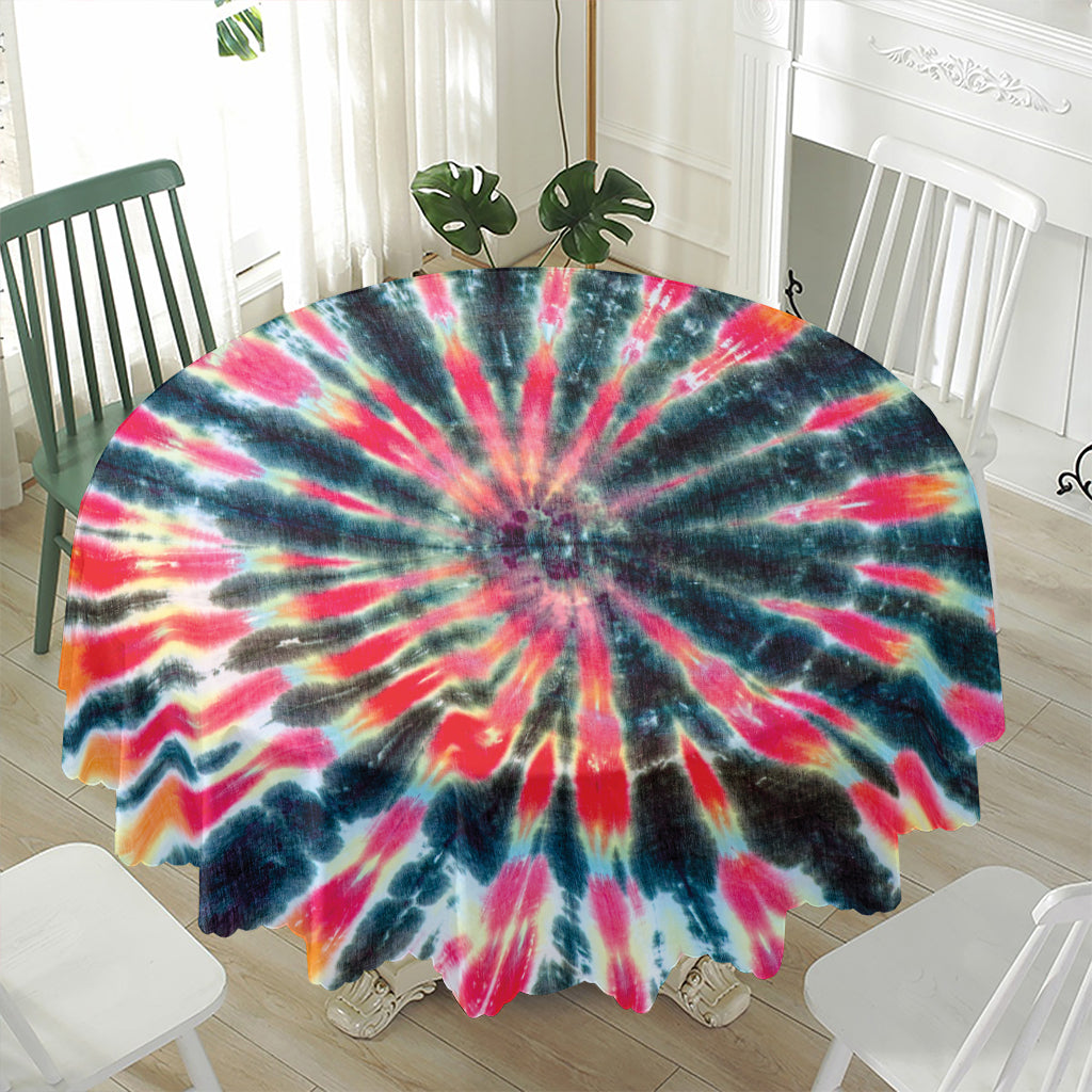 Black Backed Tie Dye Print Waterproof Round Tablecloth