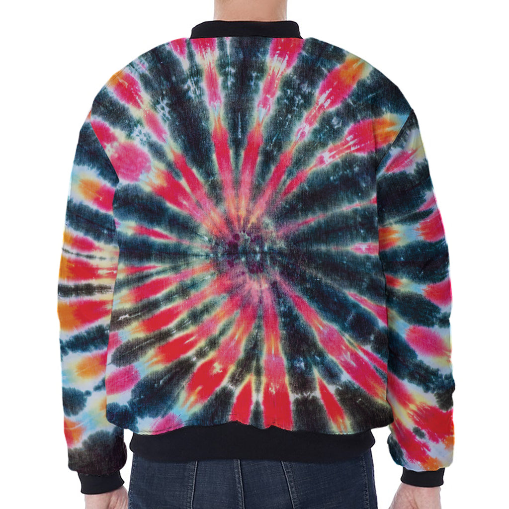 Black Backed Tie Dye Print Zip Sleeve Bomber Jacket