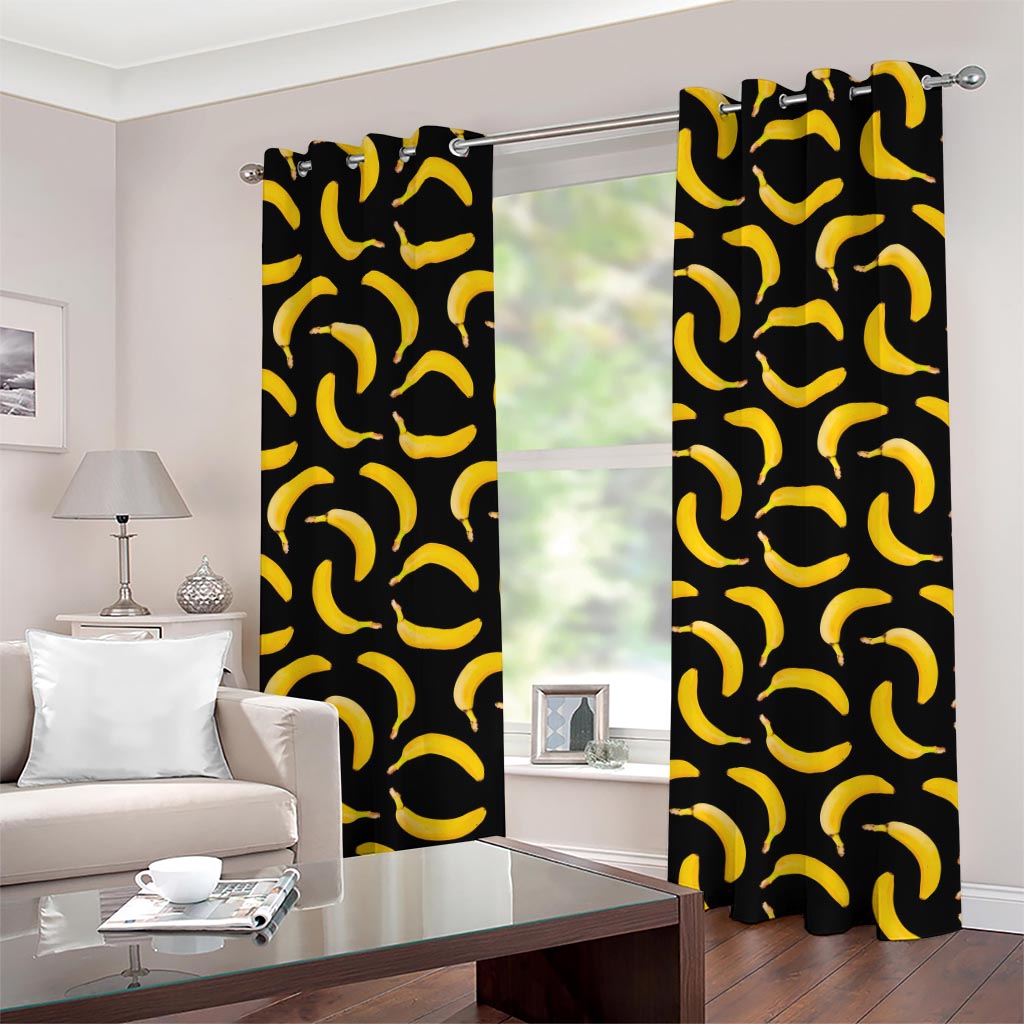 Black Banana Pattern Print Grommet Curtains
