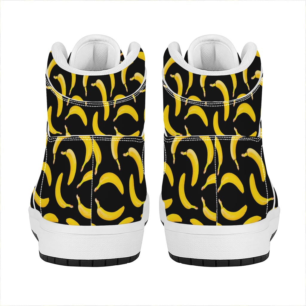 Black Banana Pattern Print High Top Leather Sneakers