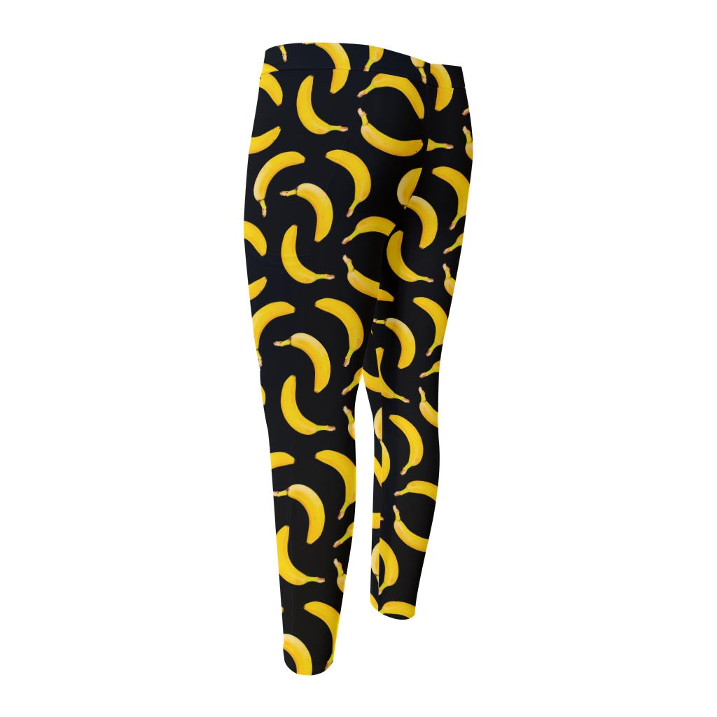 Black Banana Pattern Print Men's Compression Pants