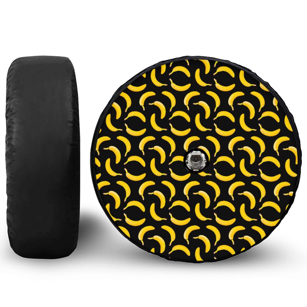 Black Banana Pattern Print Tire Cover With Camera Hole