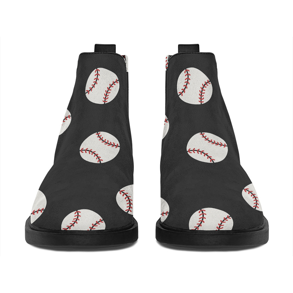 Black Baseball Pattern Print Flat Ankle Boots