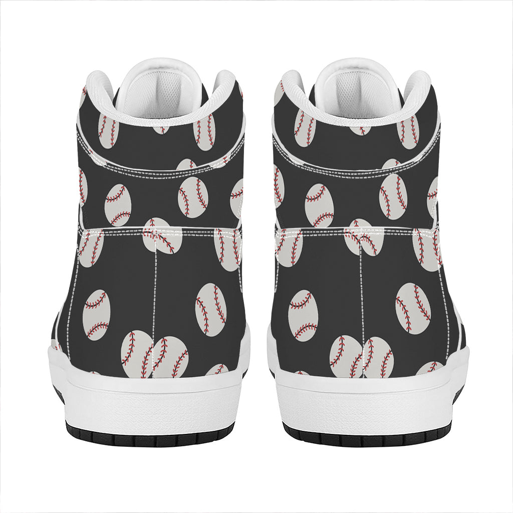 Black Baseball Pattern Print High Top Leather Sneakers