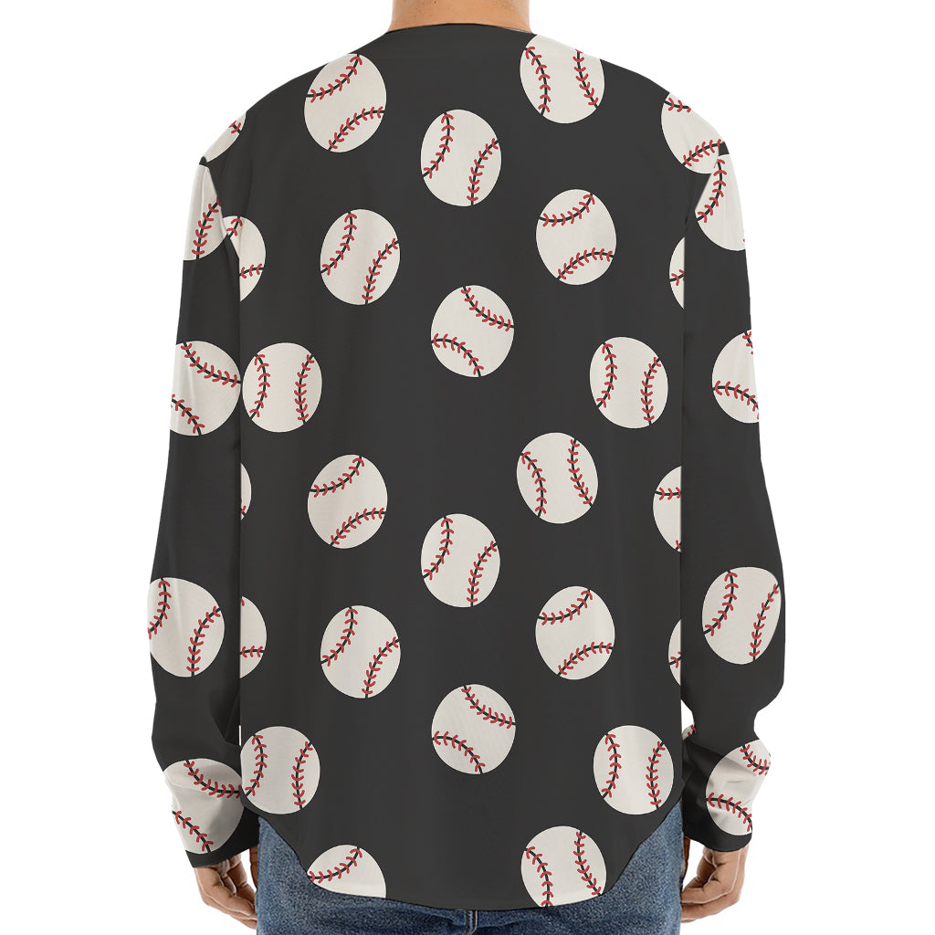 Black Baseball Pattern Print Long Sleeve Baseball Jersey