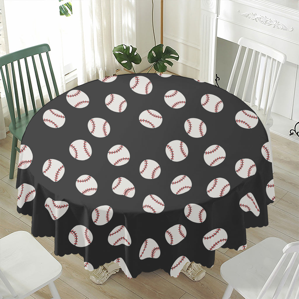 Black Baseball Pattern Print Waterproof Round Tablecloth
