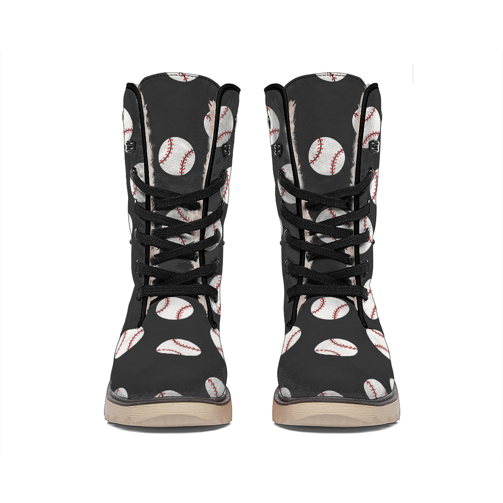 Black Baseball Pattern Print Winter Boots