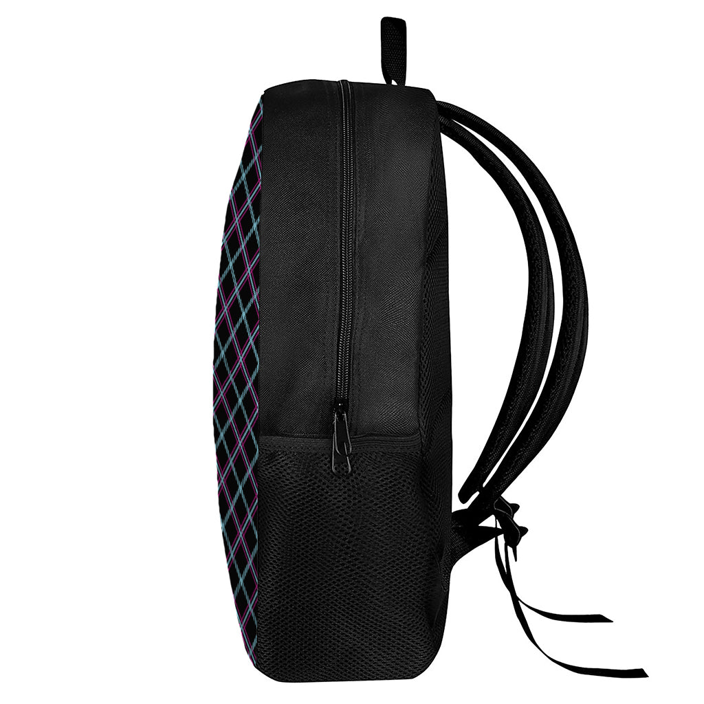 Black Blue And Pink Tartan Pattern Print 17 Inch Backpack