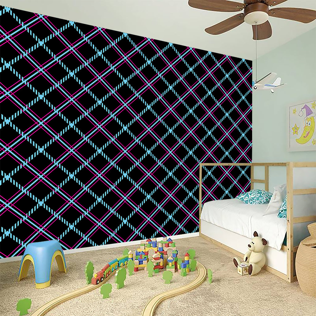 Black Blue And Pink Tartan Pattern Print Wall Sticker