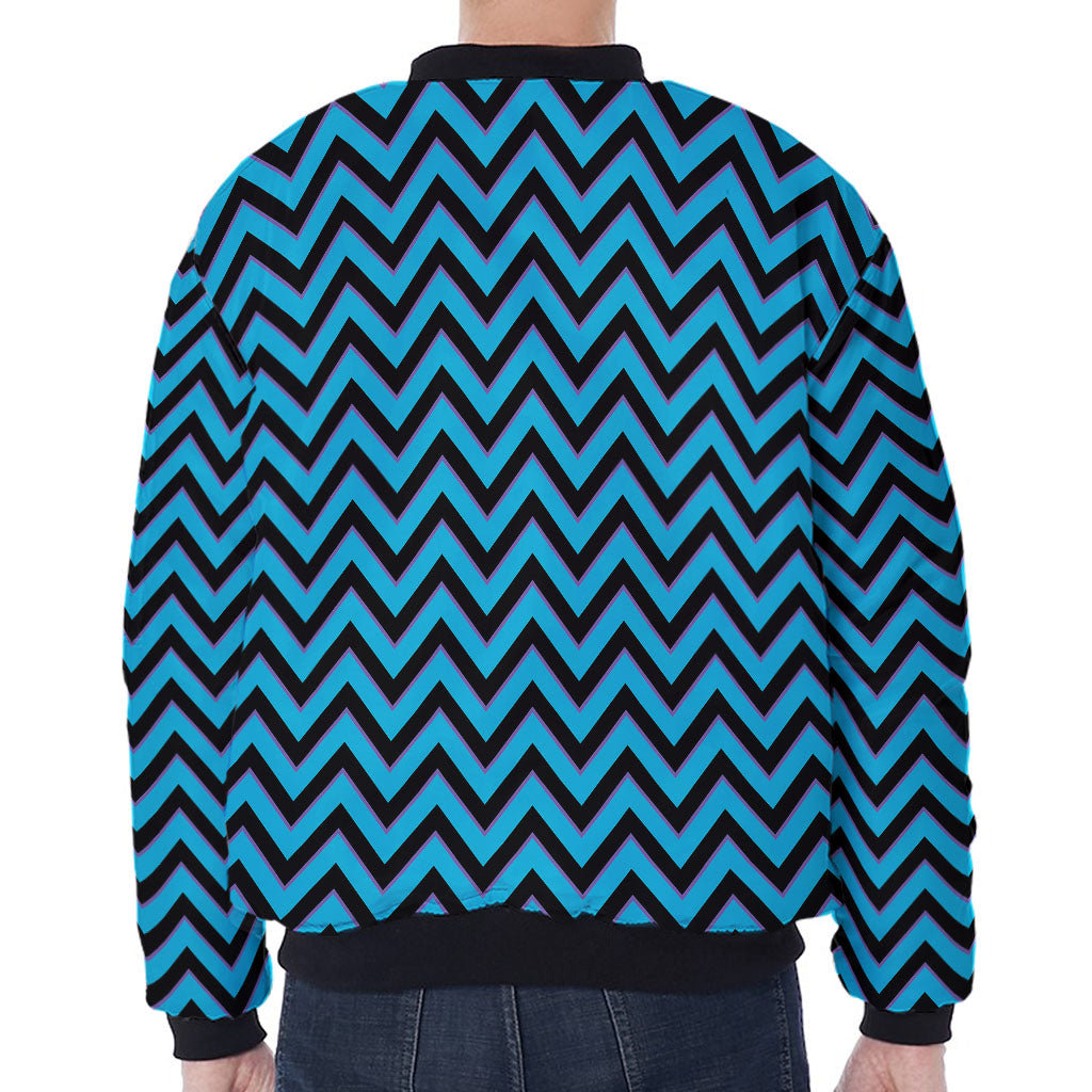Black Blue And Purple Chevron Print Zip Sleeve Bomber Jacket
