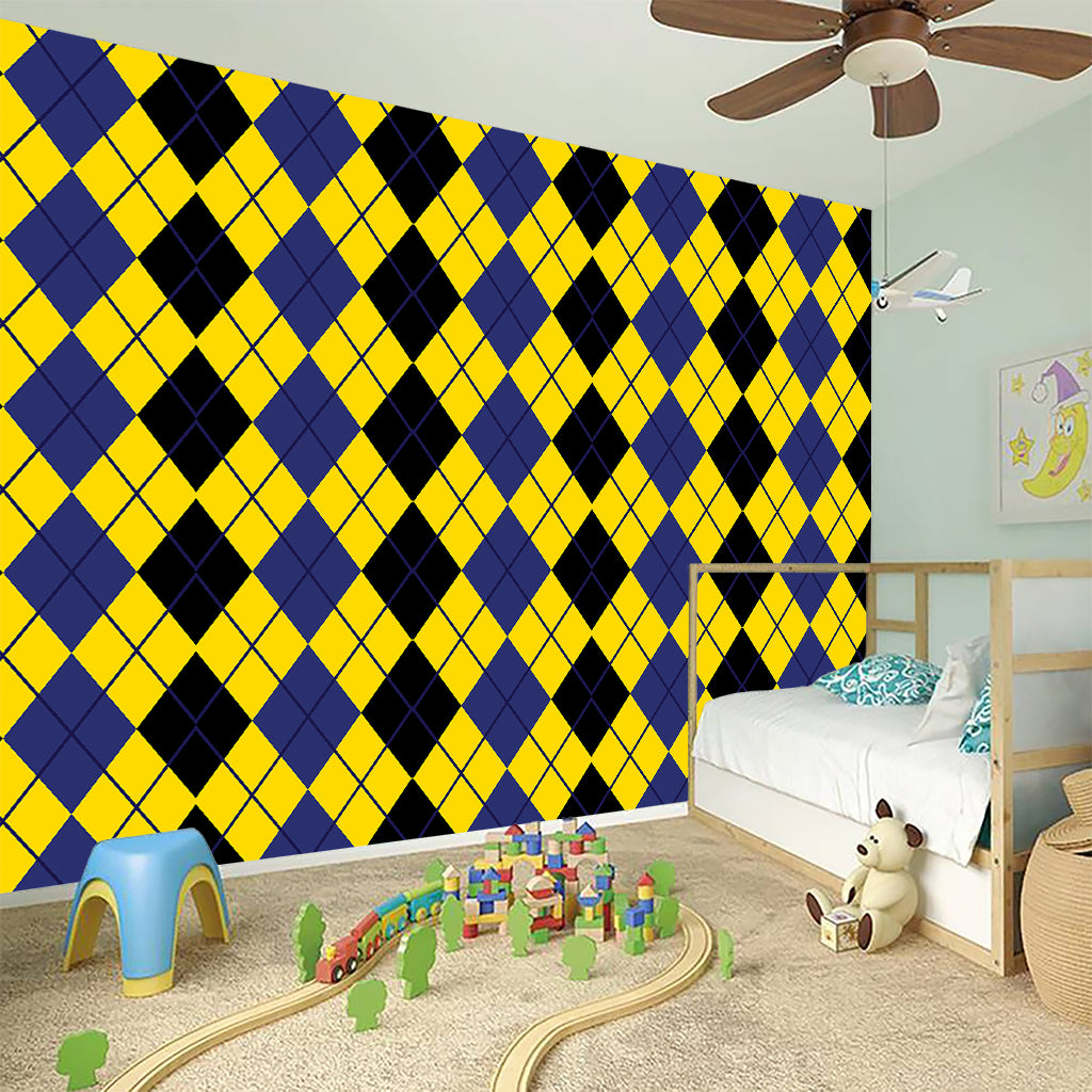 Black Blue And Yellow Argyle Print Wall Sticker