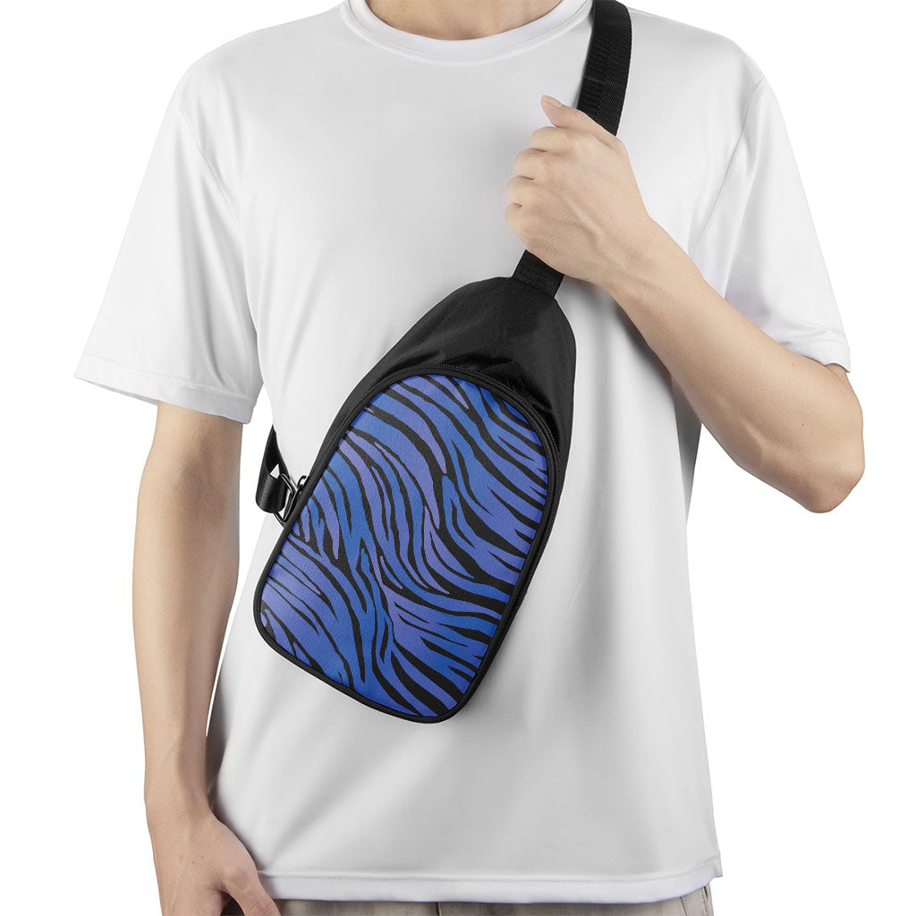 Black Blue Zebra Pattern Print Chest Bag