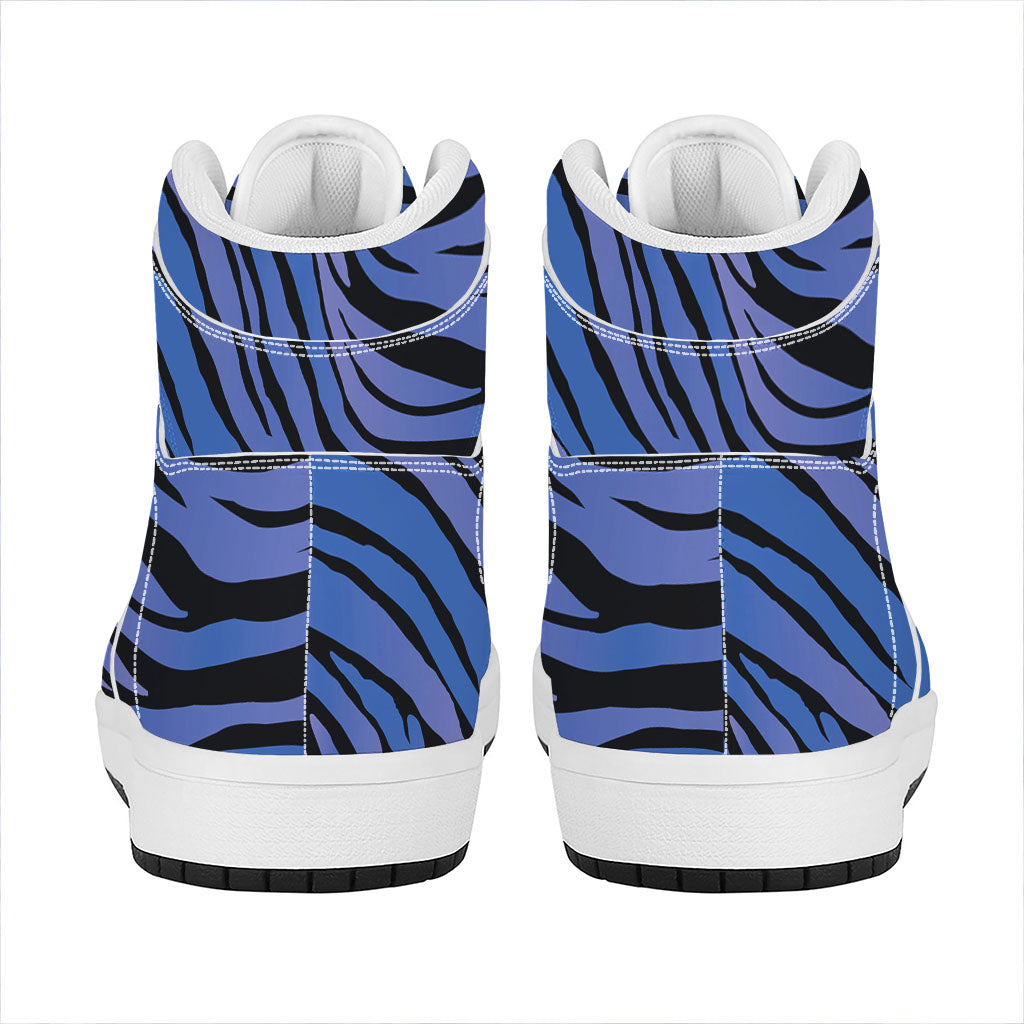 Black Blue Zebra Pattern Print High Top Leather Sneakers